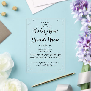 Invitaciones Acrílicas Guión de caligrafía simple Boda blanco y negro