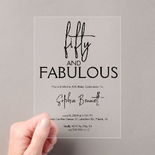 Invitaciones Acrílicas Guión de cincuenta y fabuloso fiesta de cumpleaños