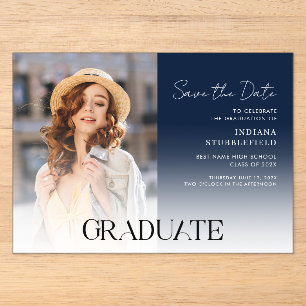 Invitaciones Acrílicas Guión de foto de graduación Guardar la fecha