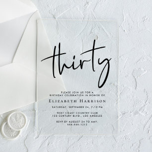 Invitaciones Acrílicas Guión de moda 30.º Fiesta de cumpleaños