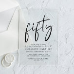 Invitaciones Acrílicas Guión de moda 50 cumpleaños<br><div class="desc">Elevar su fiesta de cumpleaños 50 con esta clara invitación acrílica que incluye "cincuenta" en un guión de moda,  su nombre en una elegante tipografía serif y los detalles fiestas en letras simples y modernas, </div>