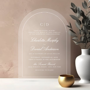 Invitaciones Acrílicas Guion de Monograma de Arco de Boda de Elegancia Cl