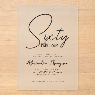 Invitaciones Acrílicas Guión de sesenta y fabulosos para fiesta de cumple