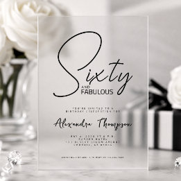 Invitaciones Acrílicas Guión de sesenta y fabulosos para fiesta de cumple