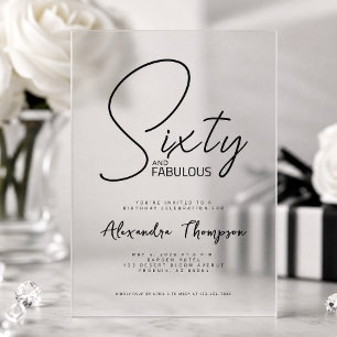 Invitaciones Acrílicas Guión de sesenta y fabulosos para fiesta de cumple