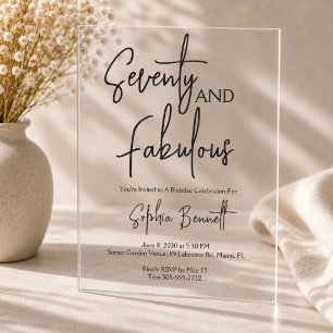 Invitaciones Acrílicas Guión de setenta y fabuloso Cumpleaños 70