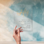 Invitaciones Acrílicas Guión dorado 50 cumpleaños claro<br><div class="desc">Una invitación moderna y de diseño para una fiesta de cumpleaños número 50. Un fondo claro y transparente y la palabra Fifty escrito con grandes y elegantes letras de guión en falso oro. Personalice y agregue un nombre y detalles del fiesta.</div>