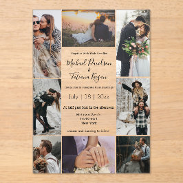 Invitaciones Acrílicas guión elegante 8 fotos collage boda moderno