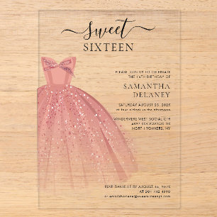 Invitaciones Acrílicas Guión moderno de cumpleaños Sweet 16