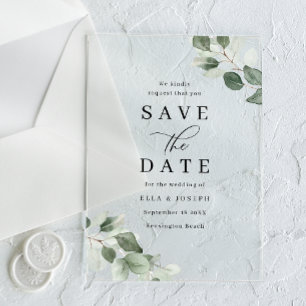 Invitaciones Acrílicas Guión moderno hoja verde boda guardar la fecha