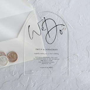 Invitaciones Acrílicas Guión negro minimalista que hacemos Boda