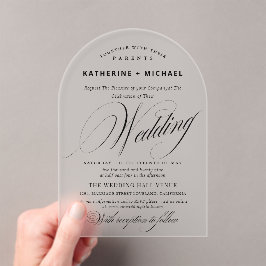 Invitaciones Acrílicas Guión Romántico Caligrafía Simple y Chic Boda