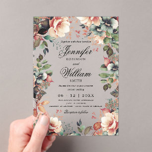 Invitaciones Acrílicas Guión romántico del Boda floral Boho Garden