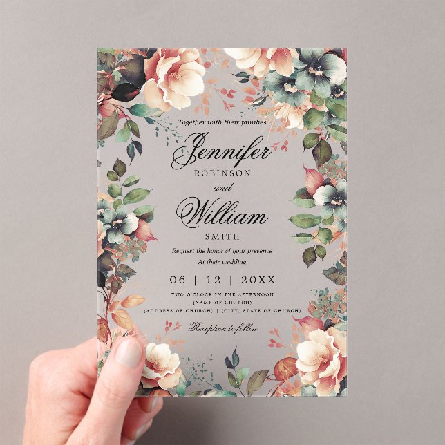 Invitaciones Acrílicas Guión romántico del Boda floral Boho Garden (Insitu (portátil))
