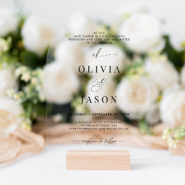 Invitaciones Acrílicas Guión romántico moderno arco Boda blanco negro