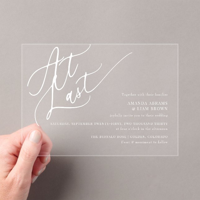 Invitaciones Acrílicas Guión Simple Clásico Mínimo En El Último Boda (Insitu (portátil))