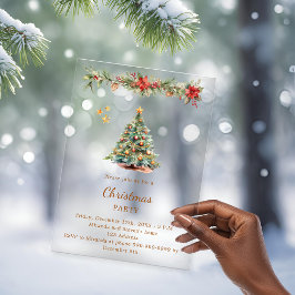 Invitaciones Acrílicas Guirnalda de árbol flores rojas Navidad fiesta esc