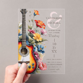 Invitaciones Acrílicas Guitar Wildflower Ampersand Musical Boda