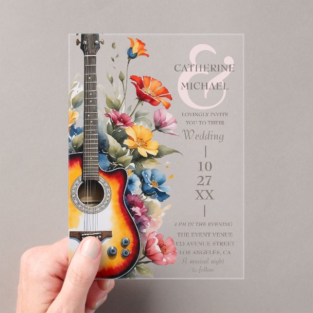 Invitaciones Acrílicas Guitar Wildflower Ampersand Musical Boda (Insitu (portátil))