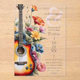 Invitaciones Acrílicas Guitar Wildflower Ampersand Musical Boda