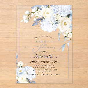 Invitaciones Acrílicas H2 Blue Hydrangea Cream Rosas Brillantes Ducha