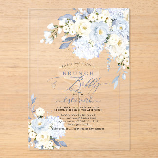 Invitaciones Acrílicas H2 Blue Hydrangea Cream Roses Brunch Bubbly