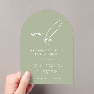 Invitaciones Acrílicas Hacemos Boda de escritura de caligrafía verde de s