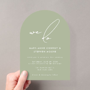 Invitaciones Acrílicas Hacemos boda de escritura de caligrafía verde sage