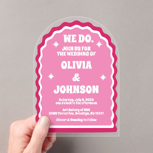 Invitaciones Acrílicas Hacemos Moderno Arco Ondulado Audaz Magenta Rosa R