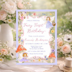Invitaciones Acrílicas Hada Caprichosa Cumpleaños 1er Floral Niñas