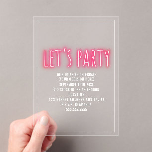 Invitaciones Acrílicas Hagamos que el Fiesta Neon genérica en cualquier o