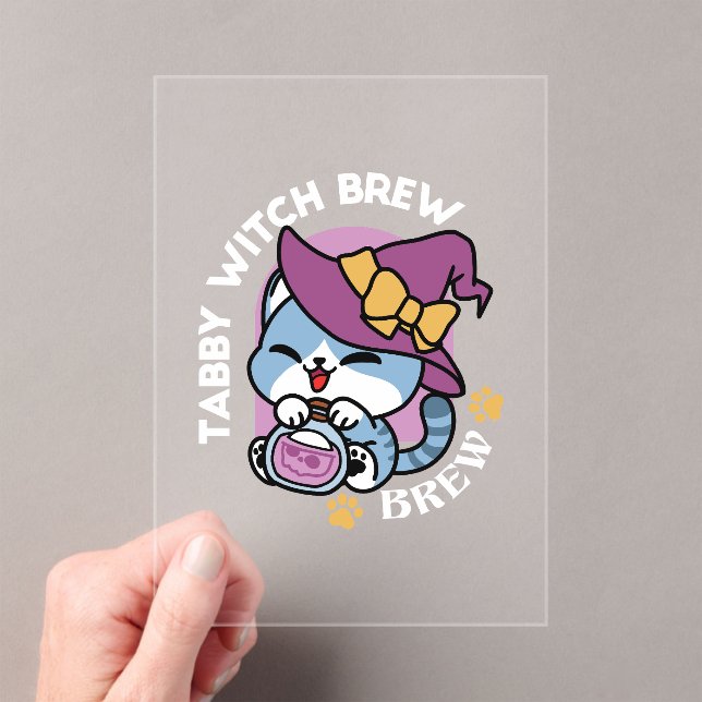 Invitaciones Acrílicas Halloween Tabby Cat – Witch Hat & Potion Art (Insitu (portátil))