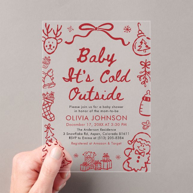 Invitaciones Acrílicas Hand Drawn Baby It's Cold Outside Baby Shower (Insitu (portátil))