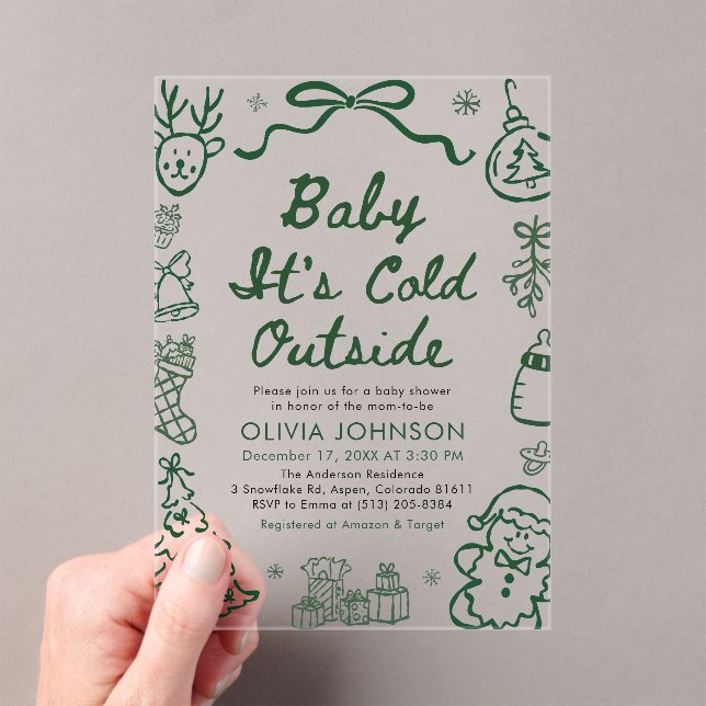 Invitaciones Acrílicas Hand Drawn Baby It's Cold Outside Baby Shower (Insitu (portátil))