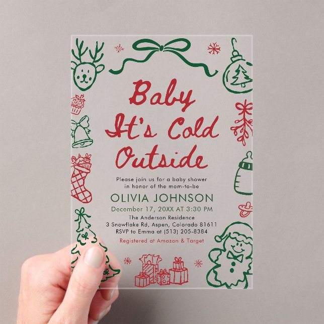 Invitaciones Acrílicas Hand Drawn Baby It's Cold Outside Baby Shower (Insitu (portátil))
