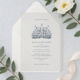 Invitaciones Acrílicas Hand Drawn Chateau Venue Minimalist Wedding