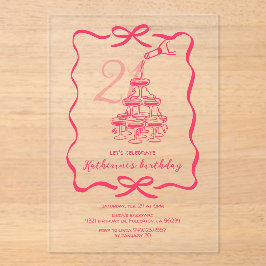 Invitaciones Acrílicas Hand Drawn Chic Pink Champagne 21st Birthday Party