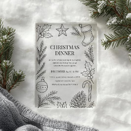 Invitaciones Acrílicas Hand-Drawn Christmas Dinner