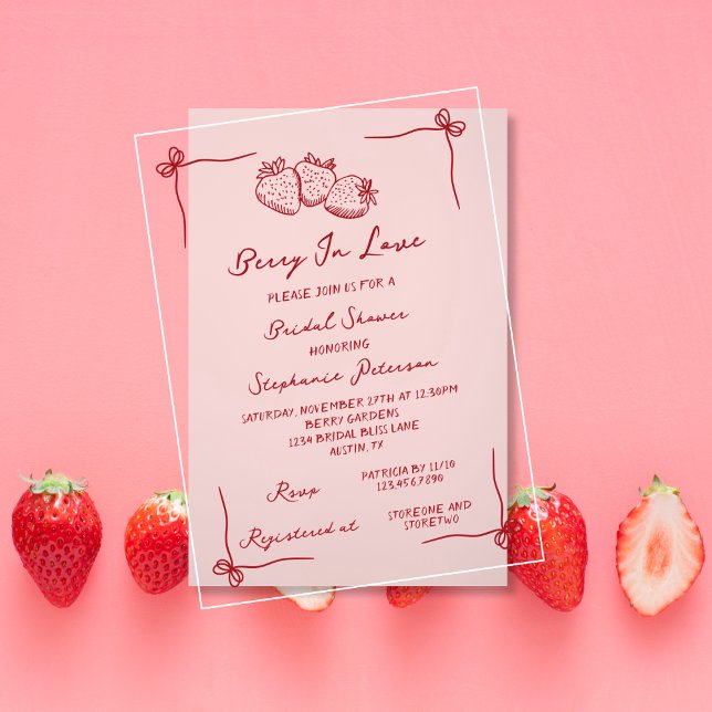 Invitaciones Acrílicas Hand Drawn Coquette Berry In Love Bridal Shower (Subido por el creador)