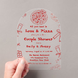 Invitaciones Acrílicas Hand Drawn es Love & Pizza Bridal Shower
