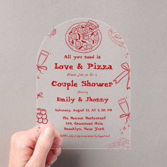 Invitaciones Acrílicas Hand Drawn es Love & Pizza Bridal Shower (Insitu (portátil))