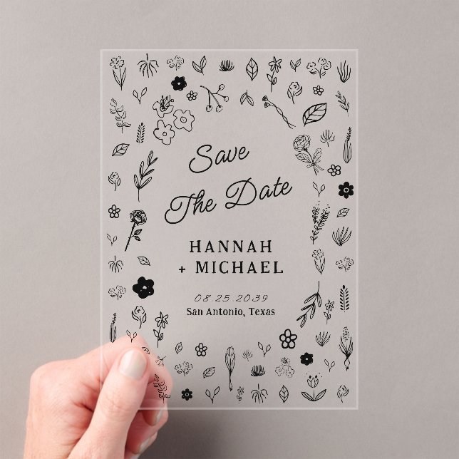 Invitaciones Acrílicas Hand Written Drawn Sketch Flowers Wedding (Insitu (portátil))