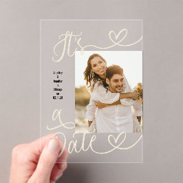 Invitaciones Acrílicas Handwritten Simple Heart It's A Date Photo Wedding