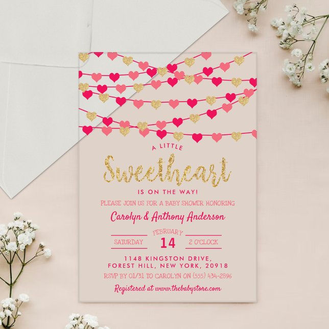 Invitaciones Acrílicas Hanging Love Hearts Little Sweetheart Baby Shower (Subido por el creador)