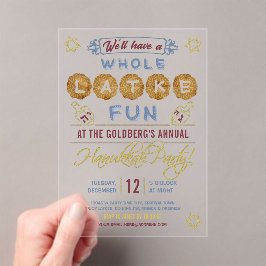 Invitaciones Acrílicas Hanukkah Fiesta Funny | Diversión completa de Latk