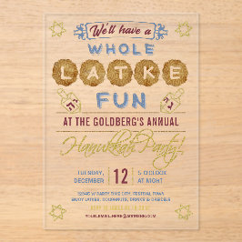Invitaciones Acrílicas Hanukkah Fiesta Funny | Diversión completa de Latk
