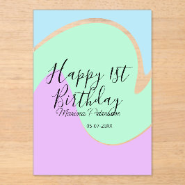 Invitaciones Acrílicas Happy 1st birthday pink green blue acrylic pour