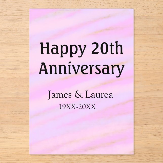 Invitaciones Acrílicas Happy 20th anniversary pink purple pastel name bol (Anverso)