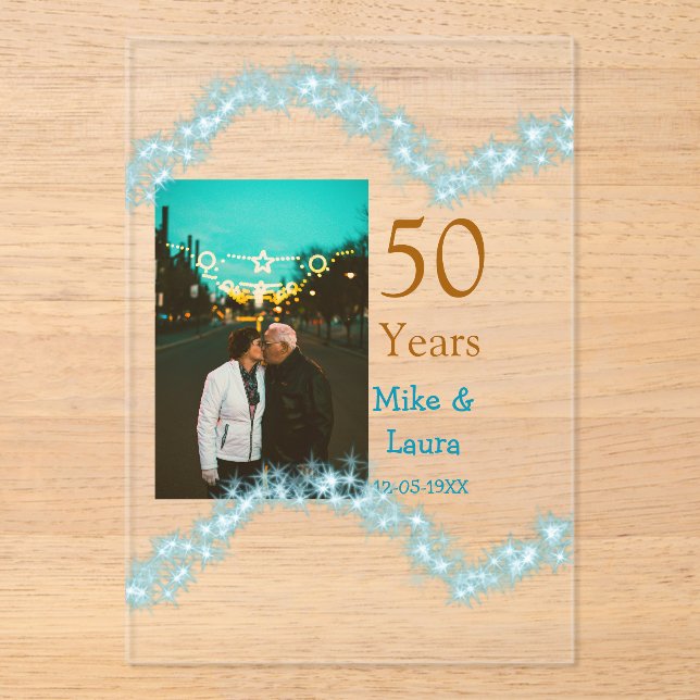 Invitaciones Acrílicas Happy 50th anniversary add couple name date weddin (Anverso)