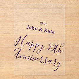 Invitaciones Acrílicas Happy 50th anniversary purple name year simple 